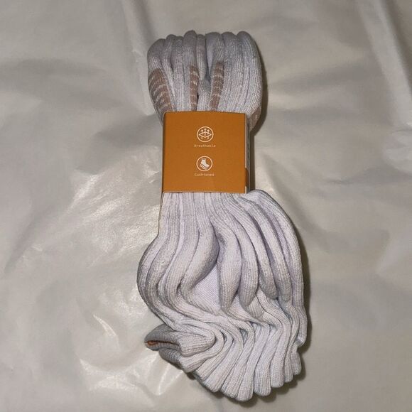 Timberland White Ivory Logo Aerated Half Cushioned Cotton Blend Socks 5 pack - Picture 6 of 8